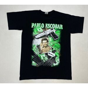 COPY - Pablo Escobar Gun Money Graphic T-shirt Men Small Black Short Sleeve
